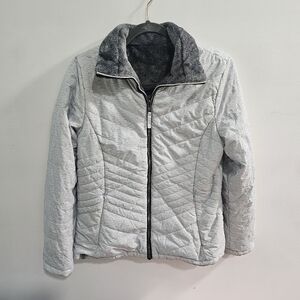 REVERSABLE women's free country puffer jacket lined zip pocket white grey winter